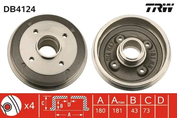 Brake Drum TRW DB4124