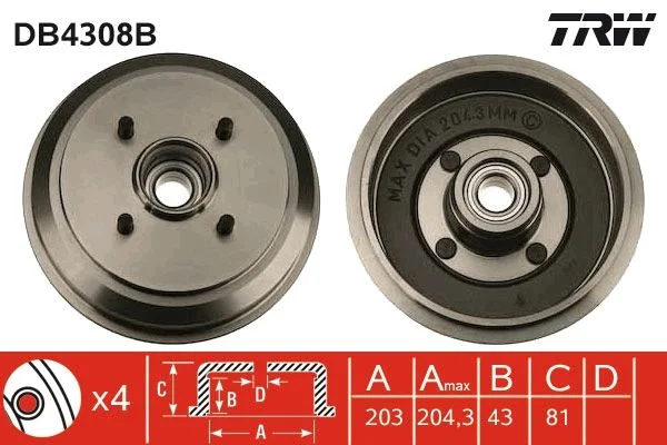 Tambor de Travão TRW DB4308B
