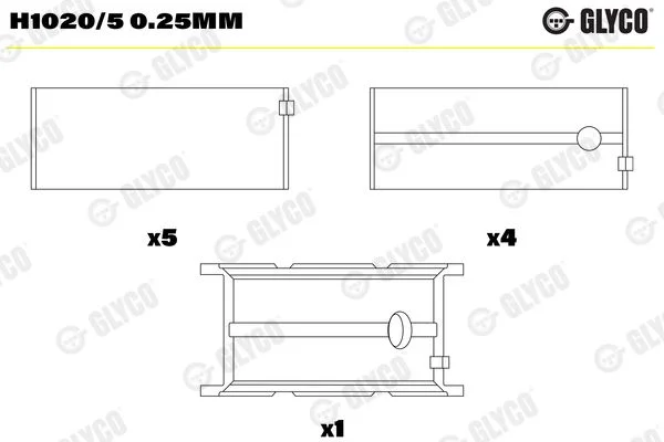 Crankshaft Bearing Shell GLYCO H1020/5 0.25mm