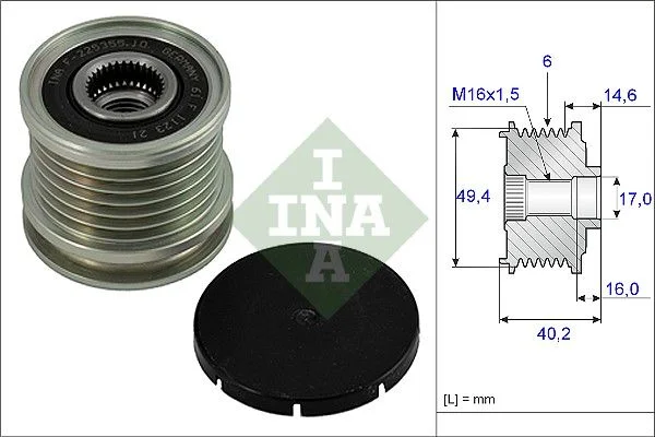 Embraiagem de roda livre, alternador INA 535 0001 10