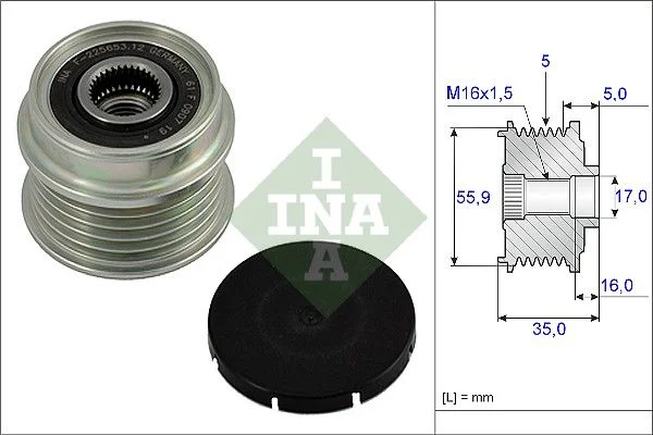 Embraiagem de roda livre, alternador INA 535 0004 10
