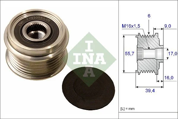 Embraiagem de roda livre, alternador INA 535 0060 10