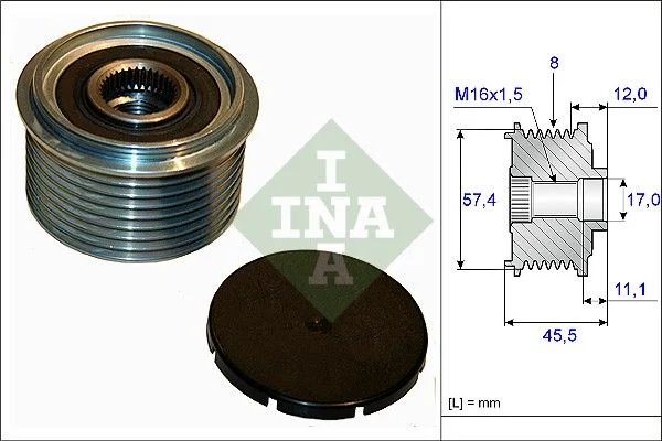 Embraiagem de roda livre, alternador INA 535006910