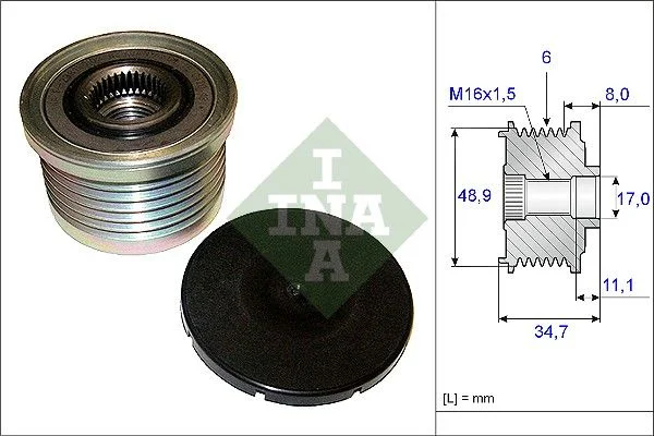 Embraiagem de roda livre, alternador INA 535 0088 10