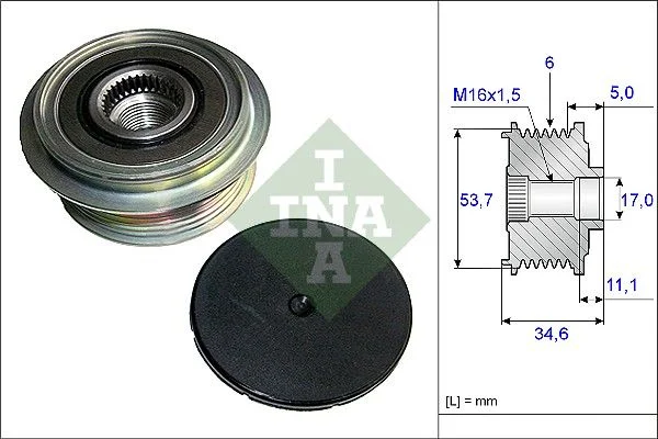 Embraiagem de roda livre, alternador INA 535 0125 10