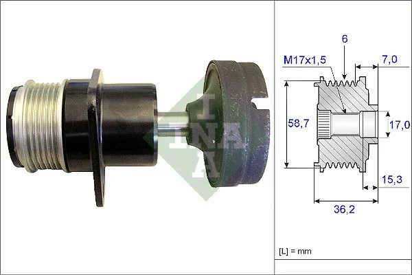 Embraiagem de roda livre, alternador INA 535 0157 10