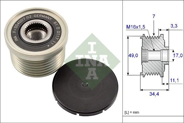Embraiagem de roda livre, alternador INA 535 0164 10