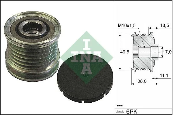 Embraiagem de roda livre, alternador INA 535 0166 10