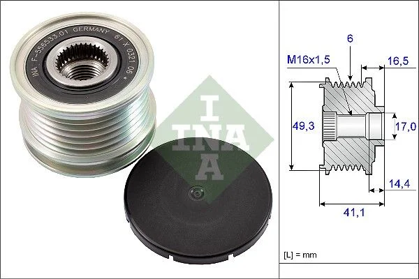 Embraiagem de roda livre, alternador INA 535 0178 10