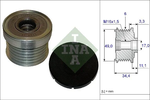 Embraiagem de roda livre, alternador INA 535 0183 10