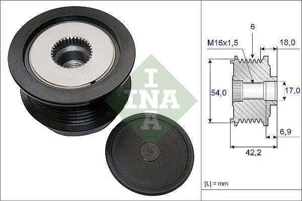 Embraiagem de roda livre, alternador INA 535 0188 10