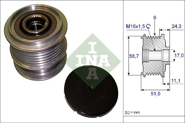 Embraiagem de roda livre, alternador INA 535 0200 10