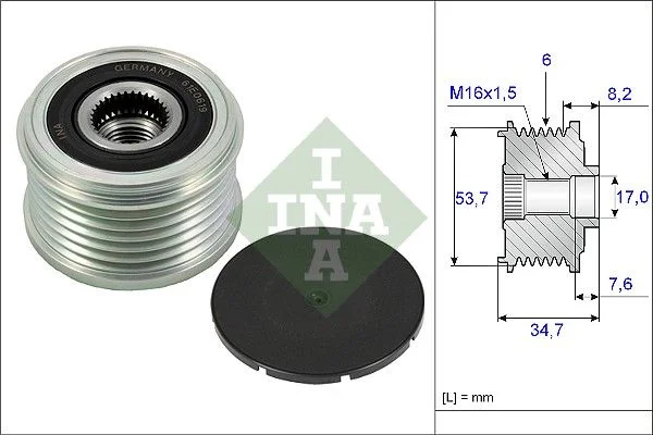 Embraiagem de roda livre, alternador INA 535022410