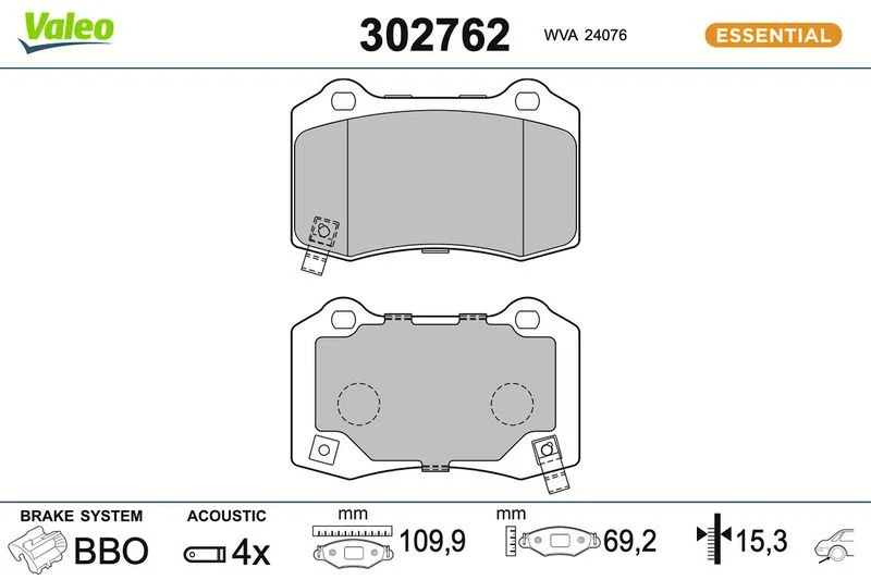 Brake Pad Set, disc brake VALEO 302762