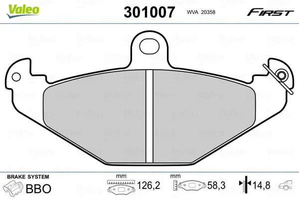 Brake Pad Set, disc brake VALEO 301007