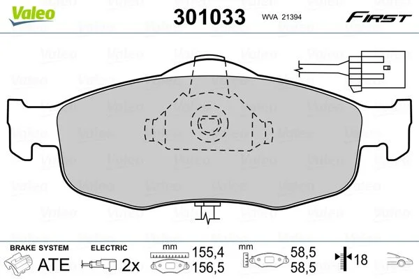 Brake Pad Set, disc brake VALEO 301033