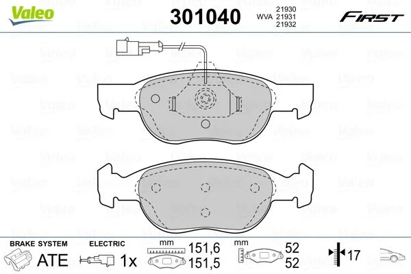 Conjunto de pastilhas de travão de disco VALEO 301040