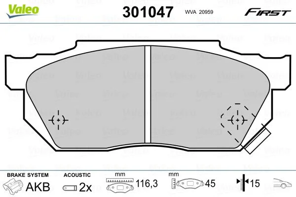 Conjunto de pastilhas de travão de disco VALEO 301047