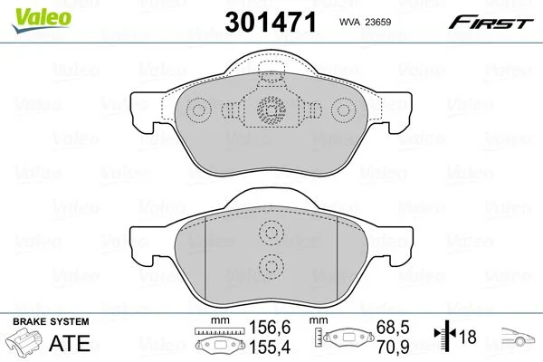 Conjunto de pastilhas de travão de disco VALEO 301471