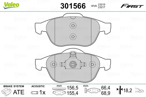 Brake Pad Set, disc brake VALEO 301566