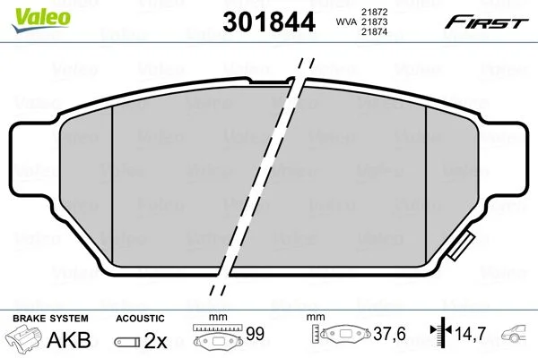 Conjunto de pastilhas de travão de disco VALEO 301844