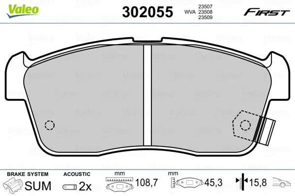 Conjunto de pastilhas de travão de disco VALEO 302055