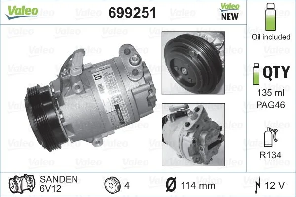Compressor, ar condicionado VALEO 699251