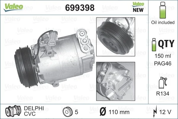 Compressor, ar condicionado VALEO 699398