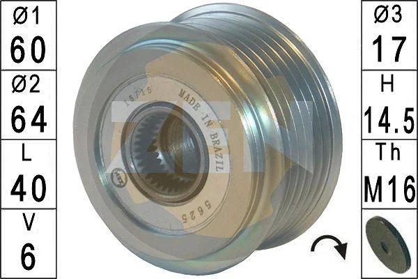 Embraiagem de roda livre, alternador ERA ZN5625
