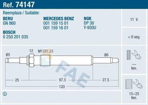Vela de Incandescência FAE 74147