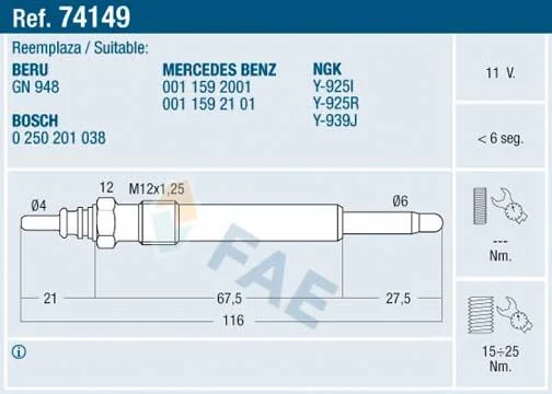 Vela de Incandescência FAE 74149