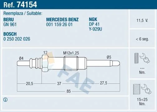 Vela de Incandescência FAE 74154