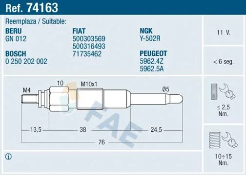 Vela de Incandescência FAE 74163