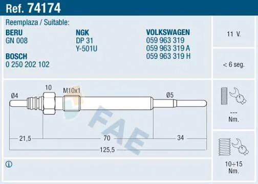 Vela de Incandescência FAE 74174