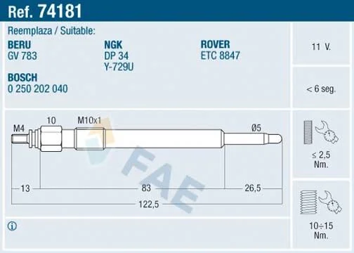 Vela de Incandescência FAE 74181