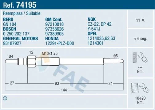 Vela de Incandescência FAE 74195