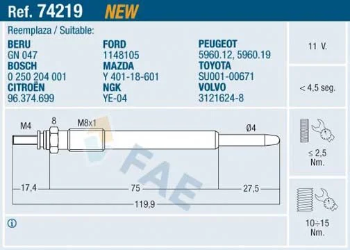 Vela de Incandescência FAE 74219