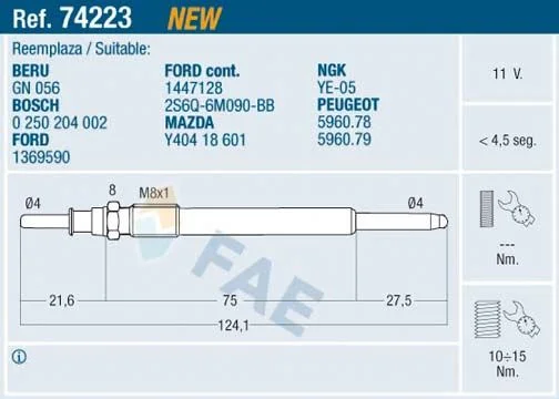 Vela de Incandescência FAE 74223