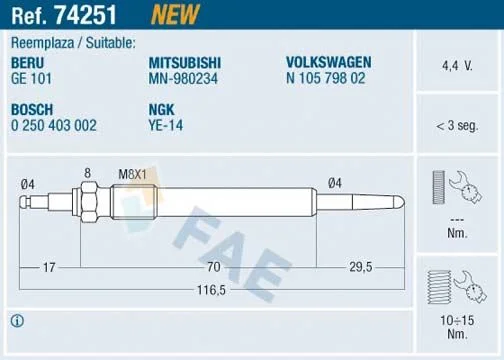 Vela de Incandescência FAE 74251