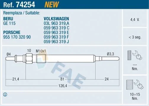Vela de Incandescência FAE 74254