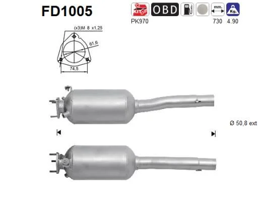 Filtro de partículas de fuligem, sistema de escape AS FD1005