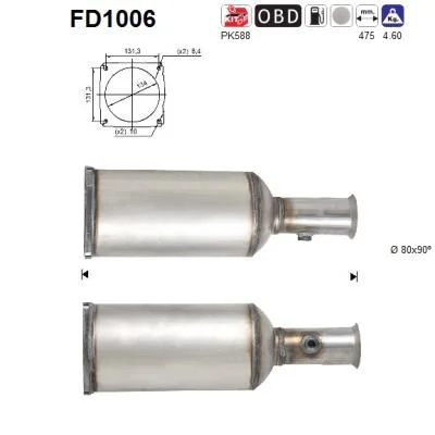 Filtro de partículas de fuligem, sistema de escape AS FD1006