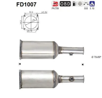 Filtro de partículas de fuligem, sistema de escape AS FD1007
