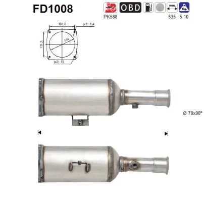 Filtro de partículas de fuligem, sistema de escape AS FD1008