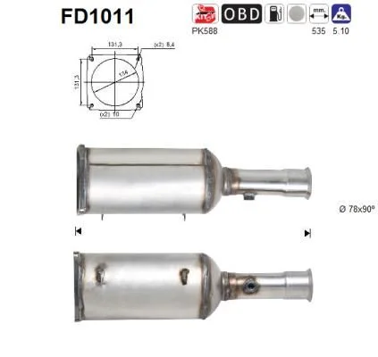 Filtro de partículas de fuligem, sistema de escape AS FD1011