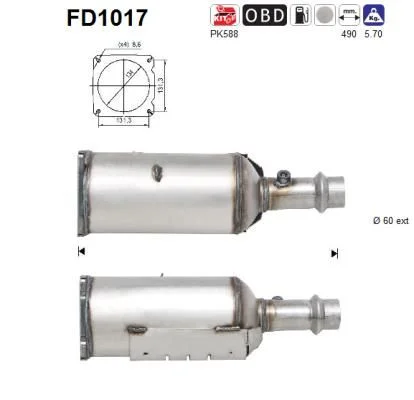 Filtro de partículas de fuligem, sistema de escape AS FD1017