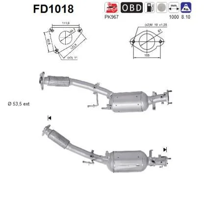 Filtro de partículas de fuligem, sistema de escape AS FD1018