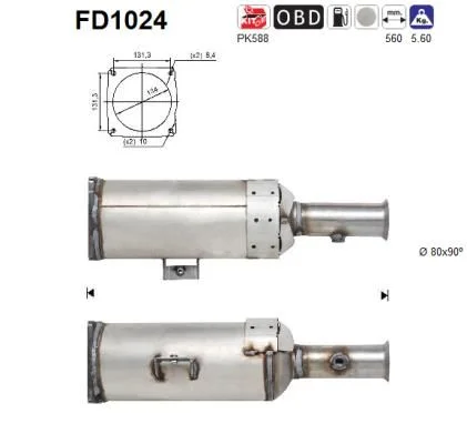 Filtro de partículas de fuligem, sistema de escape AS FD1024