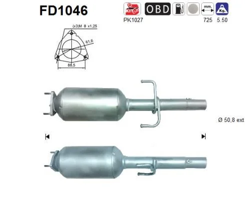 Filtro de partículas de fuligem, sistema de escape AS FD1046
