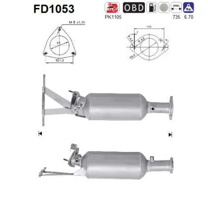 Filtro de partículas de fuligem, sistema de escape AS FD1053